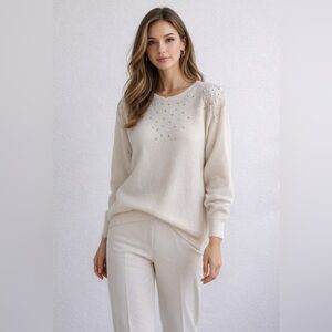 Vintage Rino Rossi Ivory Angora Blend Beaded Knit Sweater Size M Vintage Chic